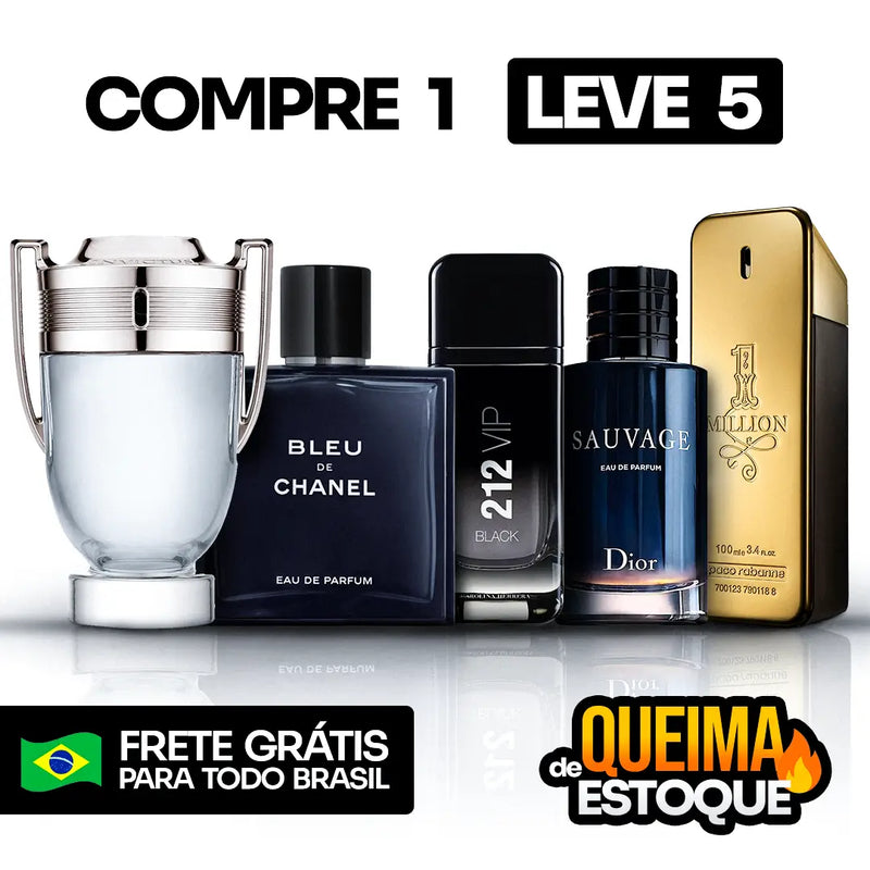 5 Perfumes Masculinos Importados (100ml) - 1 Million | 212 | Invictus | BLEU | Sauvage